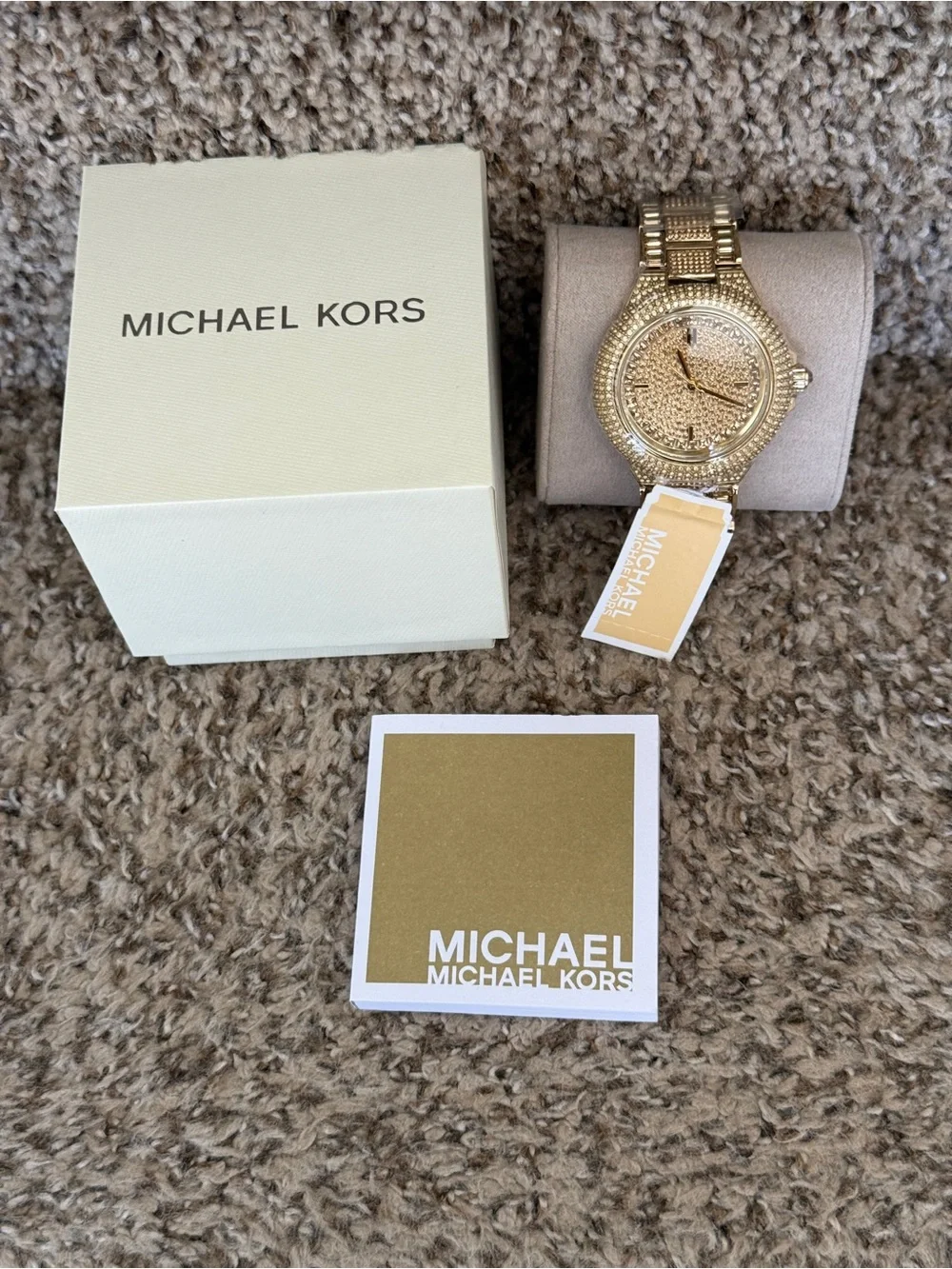Michael Kors Camille Diamonds Gold Dial Gold Steel Strap Watch For Women